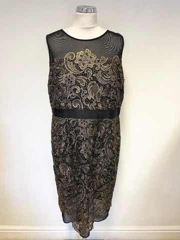 BRAND NEW SAVOIR GOLD LACE OVER BLACK SLEEVELESS SPECIAL OCCASION DRESS SIZE 16