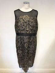 BRAND NEW SAVOIR GOLD LACE OVER BLACK SLEEVELESS SPECIAL OCCASION DRESS SIZE 16