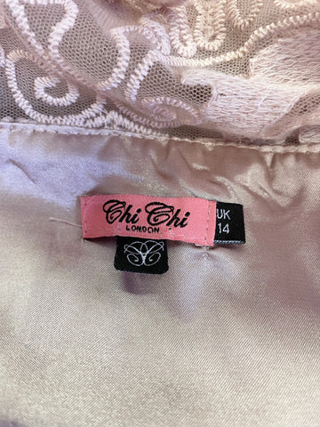 CHI CHI LONDON PINK LACE BOAT NECKLINE FIT & FLARE DRESS SIZE 14