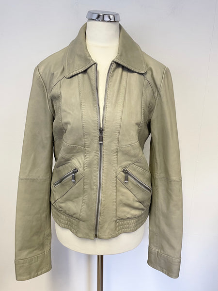 TED BAKER AMOUR STONE GREY SOFT LEATHER ZIP UP JACKET SIZE 3 UK 10/12