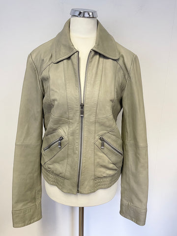 TED BAKER AMOUR STONE GREY SOFT LEATHER ZIP UP JACKET SIZE 3 UK 10/12