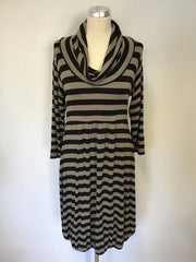 THE MASAI CLOTHING COMPANY BLACK & GREY STRIPE STRETCH JERSEY DRESS SIZE 12