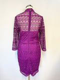 PAPER DOLLS MAGENTA LACE HIGH NECK 3/4 SLEEVED PENCIL DRESS SIZE 10