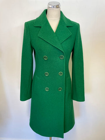 LK BENNETT EMERALD GREEN WOOL DOUBLE BREASTED KNEE LENGTH PEA COAT SIZE 10