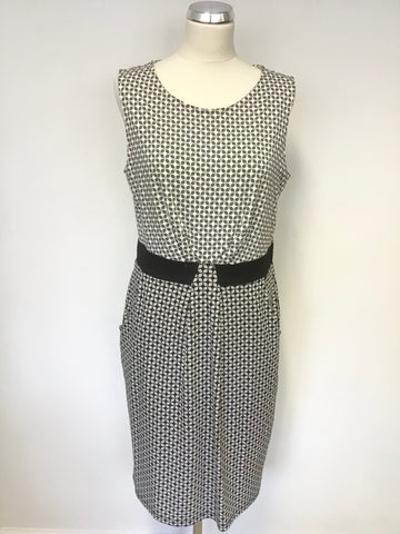 HOBBS BLACK & WHITE PRINT SLEEVELESS STRETCH JERSEY DRESS SIZE 14