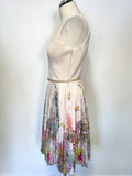 TED BAKER TARREN CREAM & MULTI COLOURED FLORAL PRINT FIT & FLARE DRESS SIZE 2 UK 10/12