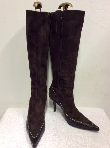 OPPUS DARK BROWN SUEDE & LEATHER HEELED BOOTS SIZE 7/40