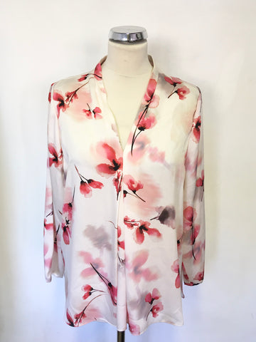 JACQUES VERT IVORY & PINK FLORAL PRINT 3/4 SLEEVE BLOUSE SIZE 18
