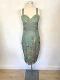 BRAND NEW LINDY BOP GREEN FLORAL PRINT PENCIL DRESS & BOLERO JACKET SIZE 12