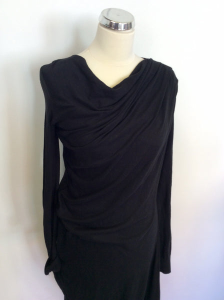 ALL SAINTS PATRIZ BLACK DRAPED LONG SLEEVE DRESS SIZE 10