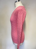 GANT PINK CABLE KNIT V NECKLINE COTTON LONG SLEEVED JUMPER SIZE S