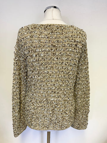 OUI BEIGE WITH ENTWINED RIBBON LOOSE KNIT LONG SLEEVE JUMPER SIZE L