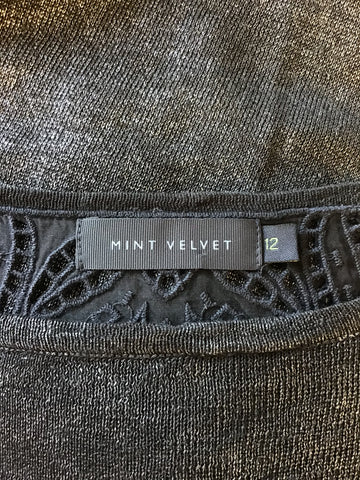 MINT VELVET GREY METALLIC LACE BACK FINE KNIT OVERSIZED SHORT SLEEVE TOP SIZE 12