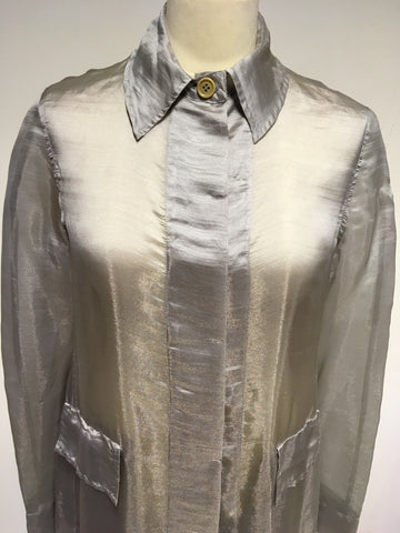 KAREN MILLEN SILVER GREY ORGANZA SPECIAL OCCASION/ EVENING DUSTER COAT SIZE 10