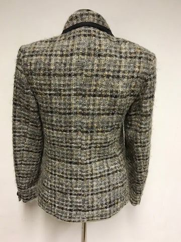 JAEGER GREY & BROWNS TWEED WOOL BLEND SKIRT SUIT SIZE 10