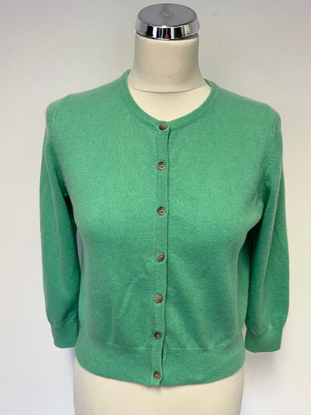 BODEN 100% CASHMERE GREEN ROUND NECK LONG SLEEVE CARDIGAN SIZE 14