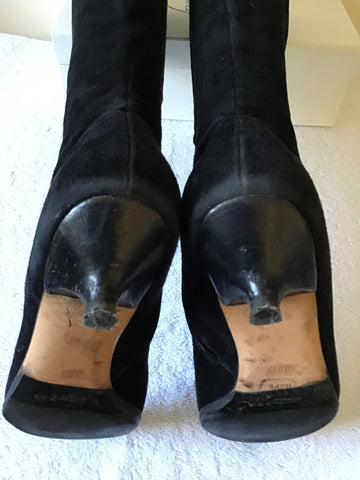 EMMA HOPE BLACK SUEDE KITTEN HEEL BOOTS SIZE 3/35.5 SLIM LEG