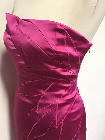TED BAKER PINK SATIN STRAPLESS PENCIL DRESS SIZE 12