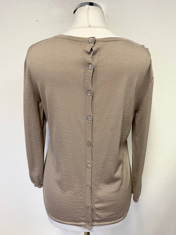 STRENESSE BEIGE 100% VIRGIN WOOL REAR BUTTONED JUMPER SIZE 14