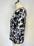 JIGSAW SILK BLACK & BLUE PATTERNED SHORT SLEEVE TOP SIZE 10