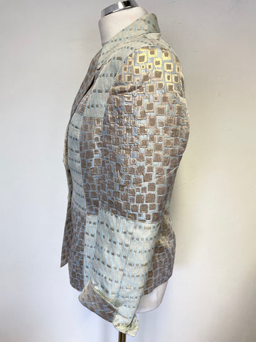 HELEN SYKES DUCK EGG & GOLD PRINT FITTED SPECIAL OCCASION JACKET SIZE 16