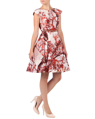 TED BAKER BARISH ORANGE PRINT SILK FULL SKIRT DRESS SIZE 2 UK 10