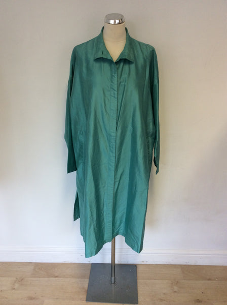 YACCO MARICARD GREEN SILK DUSTER COAT SIZE 2XL