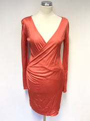 LK BENNETT BLACK RIBBON COLLECTION ORANGE DRAPED LONG SLEEVE DRESS SIZE 8