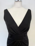DIANE VON FURSTENBERG BLACK SILK FRILL FRONT SLEEVELESS PENCIL DRESS SIZE 8 UK 10