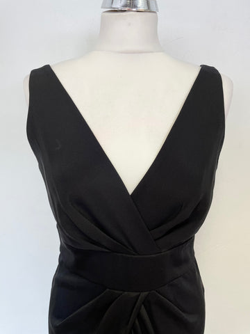 DIANE VON FURSTENBERG BLACK SILK FRILL FRONT SLEEVELESS PENCIL DRESS SIZE 8 UK 10