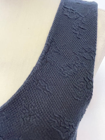 GANNI ROSE GARDEN NAVY BLUE SLEEVELESS STRETCH FABRIC FIT & FLARE DRESS SIZE L