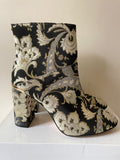 BRAND NEW TED BAKER ISHBEL BLACK & METALLIC JACQUARD PRINT FRABRIC ANKLE BOOTS SIZE 5/38