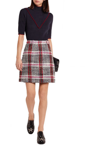 CARVEN BOUCLE TWEED TARTAN MINI SKIRT SIZE 38 UK 10
