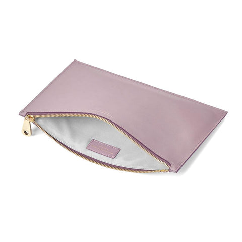 BRAND NEW IN BOX ASPINAL LEATHER ESSENTIAL FLAT POUCH/CLUTCH IN LILAC CROC