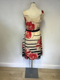 KALIKO CREAM FLORAL PRINT SILK & COTTON BELTED DRESS SIZE 10