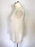 REISS OFF WHITE PLEATED SLEEVELESS BEADED NECK TOP SIZE 8