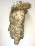 BETTY BARCLAY PALE GOLD 100% DOWN FILLED PADDED JACKET WITH RACOON FUR TRIM HOOD SIZE 8