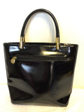 VINTAGE GIANNI VERSACE BLACK SHINY LEATHER TOP HANDLE BAG