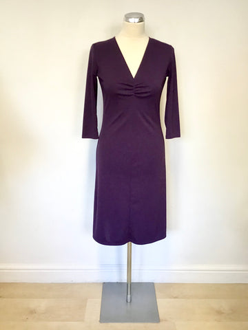 REISS DARK PURPLE V NECKLINE 3/4 SLEEVE DRESS SIZE 8
