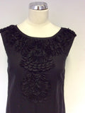 HOBBS BLACK LINEN APPLIQUÉ TRIM SHIFT DRESS SIZE 8