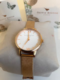 OLIVIA BURTON ROSE GOLD WHITE DIALMESH STRAP WATCH