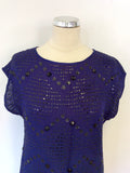 WHISTLES BLUE & BLACK BEADED & SEQUINNED EMBELISHMENT SHIFT DRESS SIZE 10