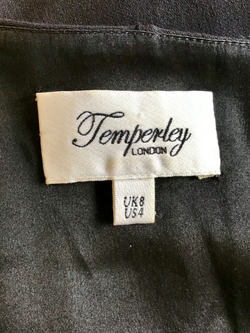 TEMPERLEY BLACK SILK BEADED & JEWEL TRIM SILK SHIFT DRESS SIZE 8