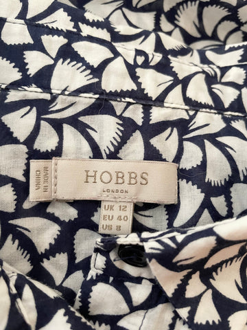 HOBBS NAVY BLUE & WHITE PRINT COTTON SLEEVELESS COLLARED TOP SIZE 12