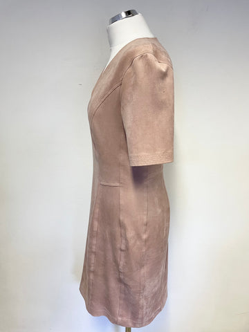 MARCCAIN NUDE PINK FAUX SUEDE SHORT SLEEVE PENCIL DRESS SIZE 4 UK 14