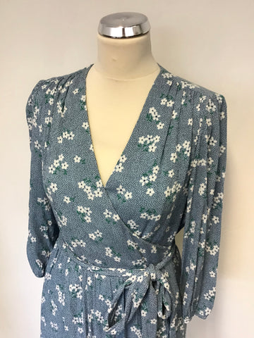 BRAND NEW BODEN DUCK EGG FLORAL PRINT CALF LENGTH WRAP DRESS SIZE 12R