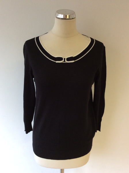 HOBBS BLACK & WHITE BOW TRIM SCOOP NECK JUMPER SIZE 14