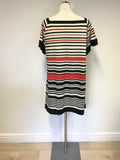 JAEGER NAVY,CREAM & RED STRIPE SHORT SLEEVE KNIT TUNIC TOP SIZE L