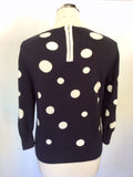HOBBS NAVY BLUE & WHITE SPOT 3/4 SLEEVE COTTON BLEND JUMPER SIZE 12
