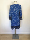 WHISTLES BLUE SPOT & WHITE FLOWER PRINT 3/4 SLEEVE DRESS SIZE 14